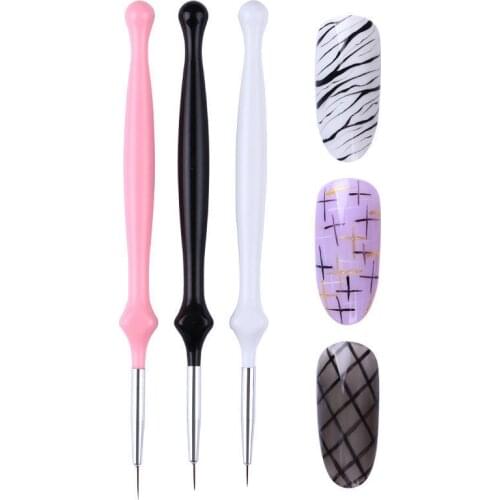 3Pcs Dotting Tools UV Gel Liner Brush Set Painting Acrylic Pen Gourd Handle Nail Art Tools