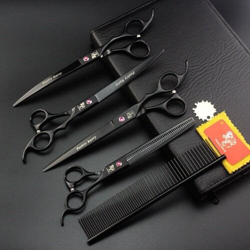 8inch Black Professional Pet grooming scissors sets,pet scissors,1pc STRAIHT & 1pcTHINNING & 2 pcs CURVED scissors in 1 set,4pcs