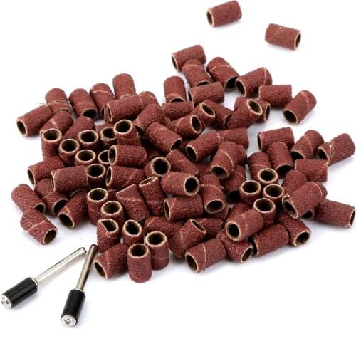 100PCS 80# 6.35mm Drum Sanding Band Kit +2pc 3.17mm Shank Band Mandrel Nail Drill Bits Abrasive Rotary Tool Dremel Accessories