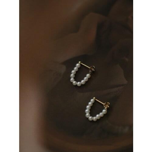 Goldtutu New Pure 9K GOLD EARRINGS A String of Fresh Water Pearls Back Hanging Style Gentle French Small Earrings