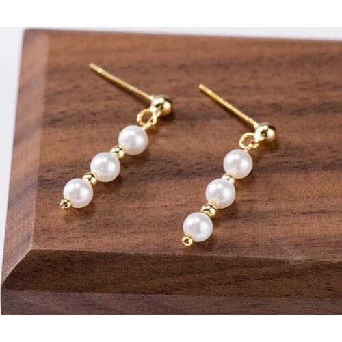 【New Store Promotion】925 Sterling Silver Gold-plated Pearl Earrings Woman Fashion String Beads Stud Earring