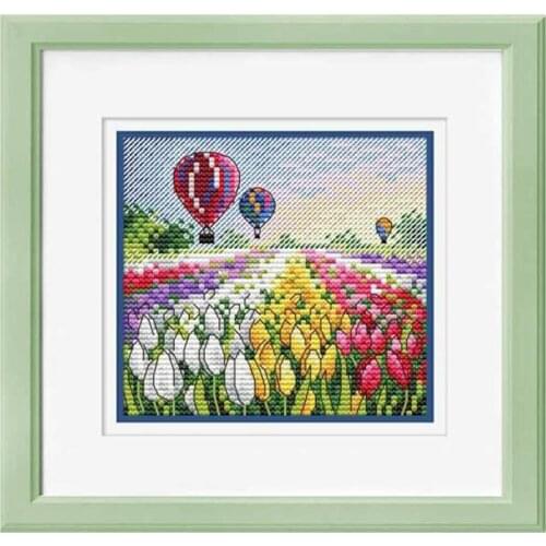 New Product Small Picture Fishxx Cross Stitch C1529 Hot Air Balloon Tulip Garden Precision Printing Handmade Kit