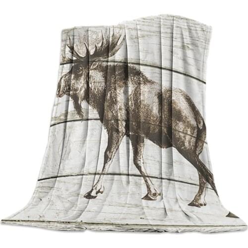 Wood Moose Lines Throw Blanket Sofa Bed Throw Blanket Kid Adult Warm Blanket for Beds Coral Fleece Fabric