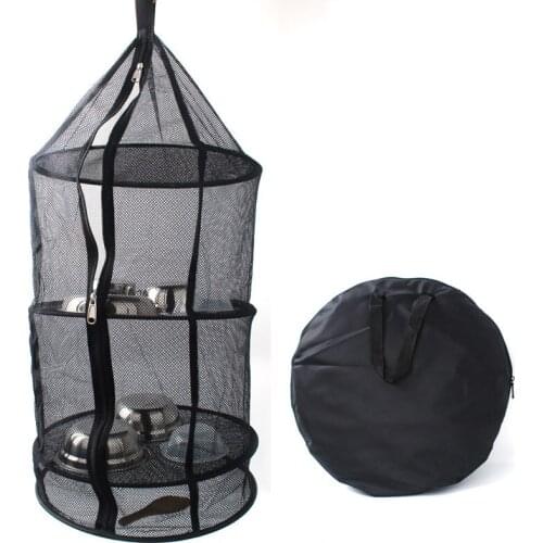 Outdoor Camping Dry Net 4 Layer Hanging Folding Organizer Mesh Storage For Fork Cup Food Dish Bowl Basket Picnic BBQ Tableware