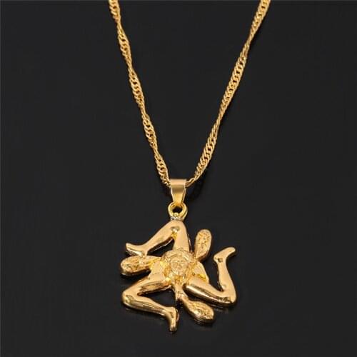 Sicily Italy Cities Flag Pendant Necklaces Gold Color Italian Sicilia Jewelry Gifts Hip Hop Necklace