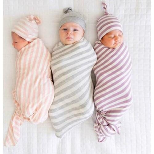 Newborn Swaddle Wrap +Hat Cotton Baby Receiving Blanket Bedding Cartoon Cute Infant Sleeping Bag For 0-6 Months