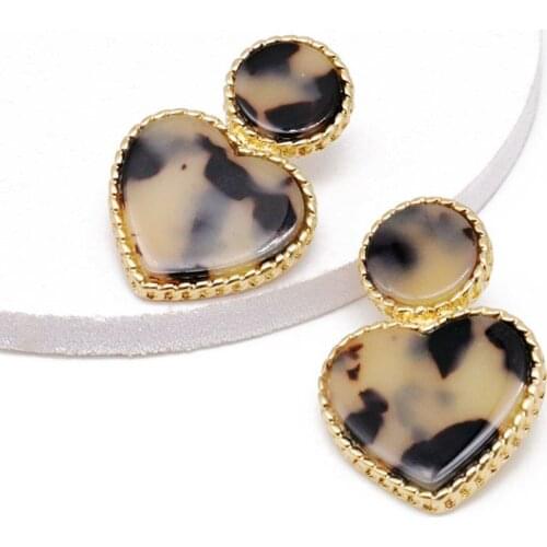 Fashion Sweet Heart Geometric Tortoise Resin Earrings