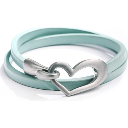 Simple Multilayer Heart Shape Charm Cuff Bracelet For Women Suitable for bracelets and chokers Charm Smooth Leather Couple Wra