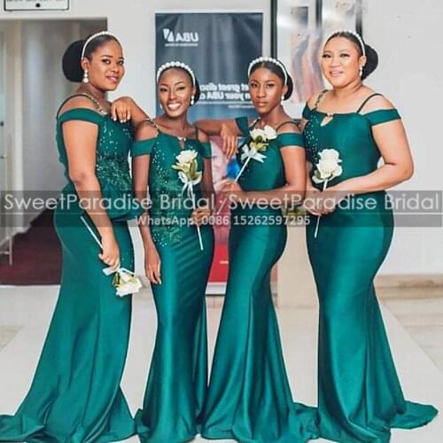 Chic Gold Appliques Bridesmaid Dresses 2020 White One Shoulder Vestidos African Women Long Mermaid Wedding Party Dress Gown