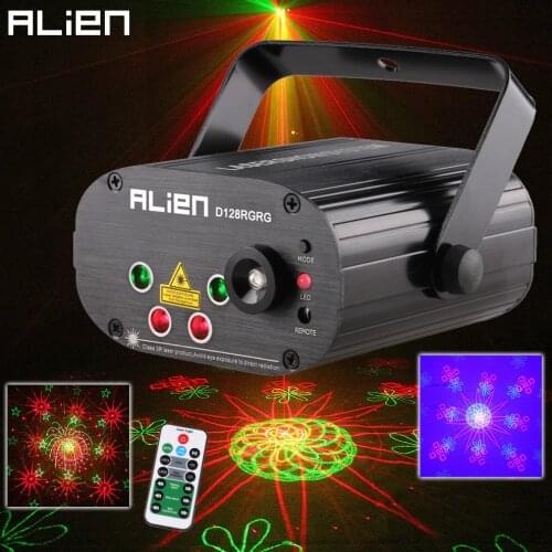 ALIEN Remote Dual Red Green 128 Patterns Stage Laser Projector Lighting Effect DJ Disco Party Club Bar Xmas Light With Blue LED