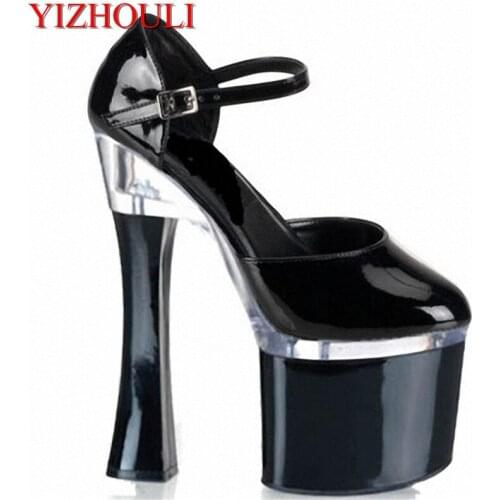 Sexy baotou super high heel shoes, the catwalk style super high heels, zi black patent leather paint Dance Shoes