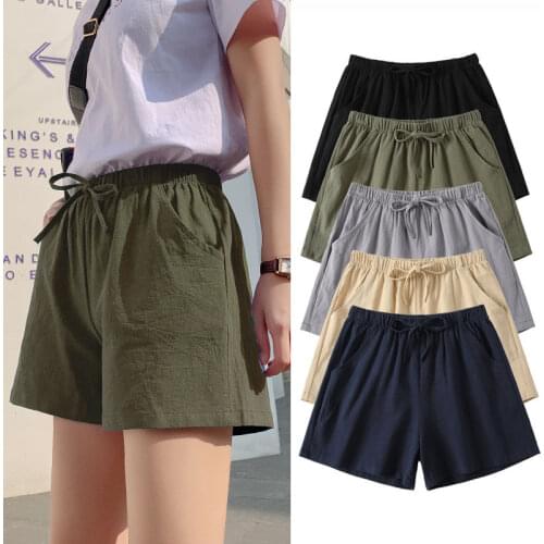 Casual Summer Short Women Slim Girls Shorts Fashion Ladies Cotton Shorts Drawstring Elastic Solid Color Short Pants