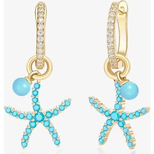 SOELLE High Quality 925 Sterling Silver Cute Starfish Earrings Micro Cubic Zirconia Blue White Stones Women Luxury Brand Jewelry