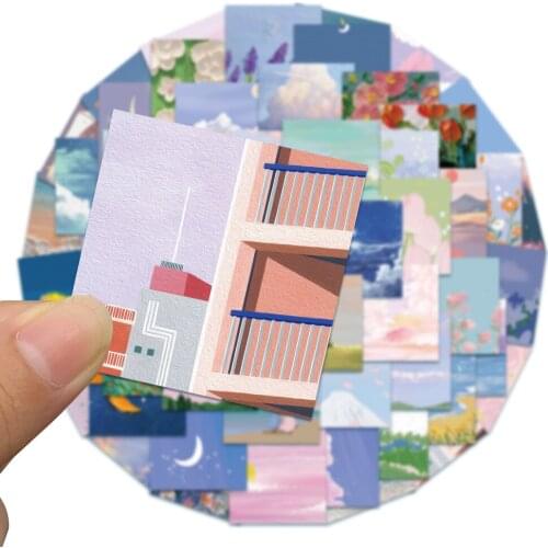 56pcs Natural Scenery&Art Retro Paintings Stationery Stickers Book Aesthetic Landscape Notebook Cute Journaling Decor Sticker