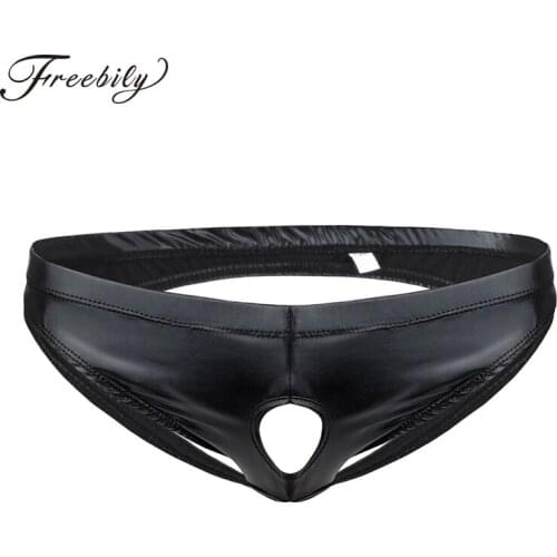 Open Crotch Patent Leather Thong Panties Sexy Underwear Men Plus Size Black Sexy Panties Gay Male Erotic Crotchless Briefs