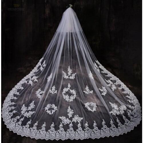 Wedding Veils with Comb Two-Layer Lace Edge Cathedral Wedding Veil Appliqued Bride Veil