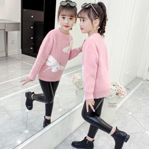 Girls Sweater Kids Coat Outwear 2021 Beading Plus Velvet Thicken Warm Winter Autumn Knitting Tops Fleece Childrens Clothing
