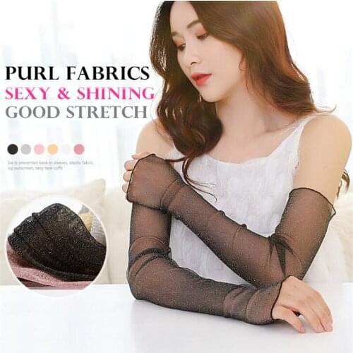 30p Sexy Ultra-thin Shiny Purl Mesh Yarn Arm Sleeves,Outdoor&Driving Anti-UV Sunscreen Hand Protect Women Fingerless Long Gloves