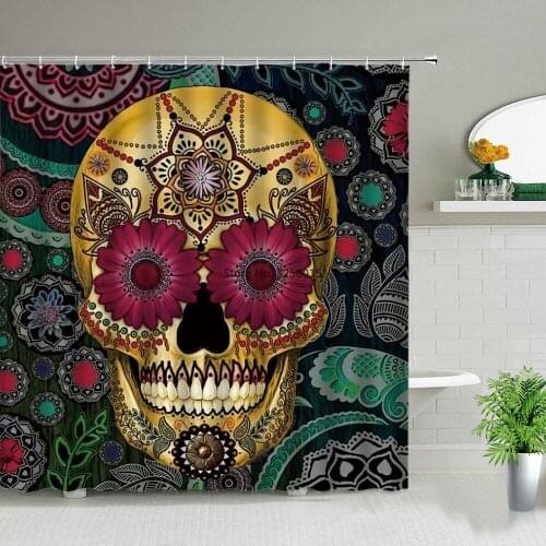 Sugar Skull Tattoo Girl Shower Curtains Bathroom Curtain Sets 3d Printing Waterproof Bathtub Home Decor Bath Screens With Hooks