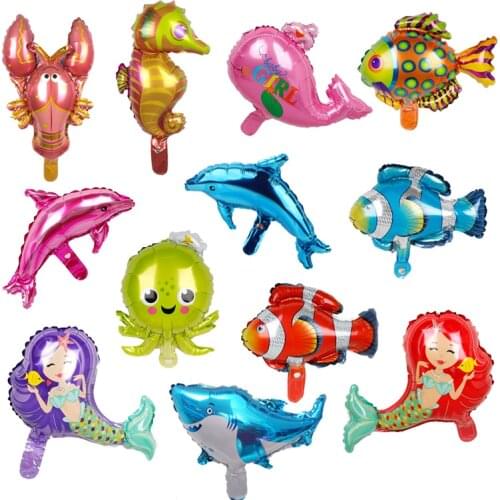 10pcs Mini Octopus Fish Lobster ocean Animals Foil Balloons Air Filled Globos Baby shower Sea Theme birthday Party Decor Gifts