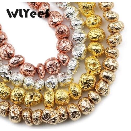 WLYeeS 7~10MM Irregular Size Gold Silver Stone Beads For Jewelry Making DIY Bracelet Necklace Spacer Loose Beads 15" Accessories