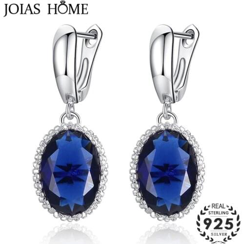 JoiasHome Classic 925 Sterling Silver Earrings For Women With Blue 15mm Round Aquamarine Gemstones Fine Jewelry Women Party Gift