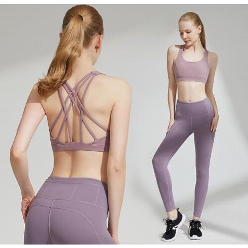 Women Yoga Sets 2 Piece Running Workout Tracksuit Gym Clothing Sexy Beauty Back Bra Butt Lifting Leggings Sport Fitness Suit