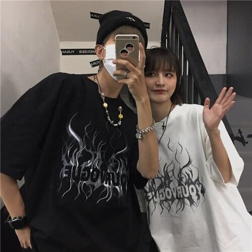 Harajuku Aesthetic Gothic Punk Cartoon Short Sleeve Top Women T-Shirts Dropshipping Summer Loose Streetwear Black Cotton Clothes