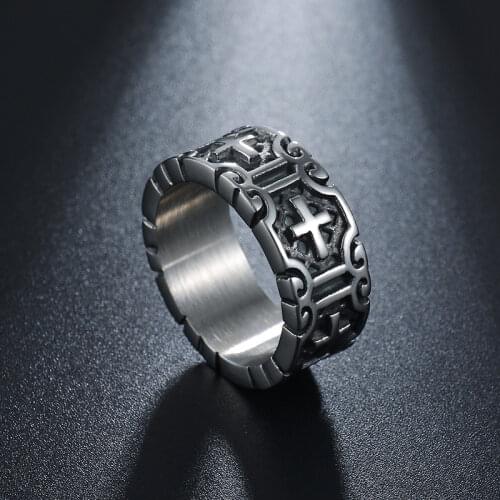 Vintage Punk Rings Rock Christian Religion Cross Ring Stainless Steel For Men Father Jewelry Gift Accessories