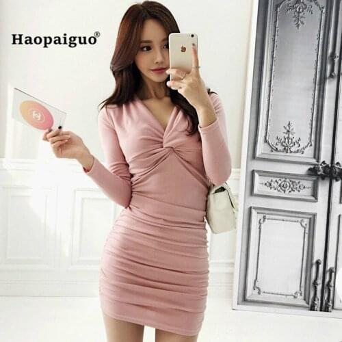 Plus Size Solid Bodycon Bandage Dress 2018 Women Black Pink Full Sleeve Autumn Sexy Club Short Dress Casual Office Mini Dresses