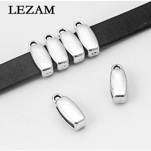 10pcs Antique Slider Charm Pendant For 10mm 5mm Flat Leather Cord Women Charm Bracelet Findings Jewelry Accessories