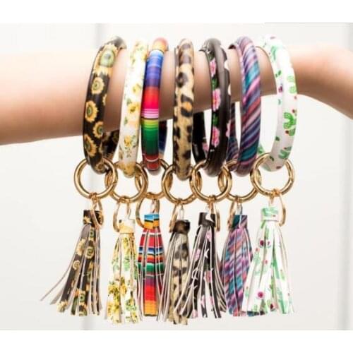 1000PCS Sunflower Cactus Monogrammed Keychain Wholesale Personalized Enamel Disc Big O Wristlet Bracelet Tassel Keyring Gifts