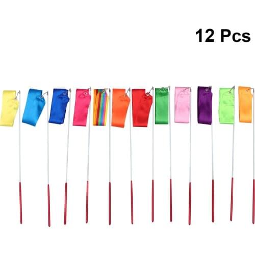 12pcs 4m Colorful Rhythmic Gymnastics Ribbon Dancing Gymnastics Ribbon Dancing Streamers for Kids Adults (Pink/Yellow/Tangerine