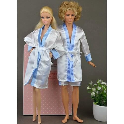 2pcs/set Bedroom Pajamas Robe Nighty Outfits For Barbie Dolls Robe & Shorts For Ken Bathrobe BJD Doll Child toy Doll Accessories