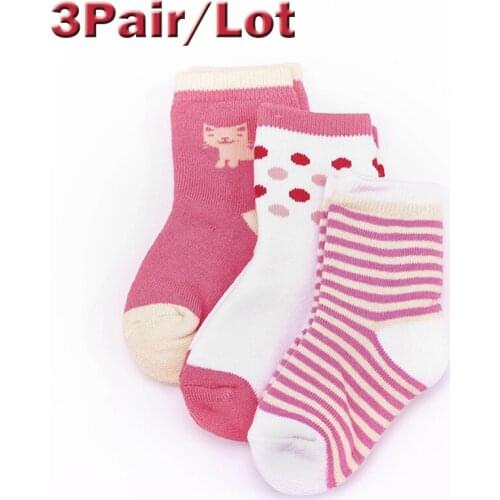 3Pair Baby Children Socks Cute Cartoon Cat Antiskid Sock Suitable 1-7Year Baby Boys Girls Socks 100% Cotton