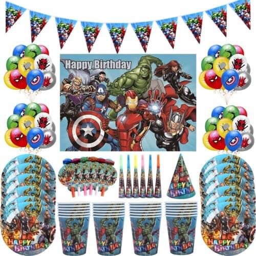 6 Kids Disney Marvel Party Tableware Avengers Childrens Birthday Party Decorations Kids Supplies Paper Cup Plate Tablecloths