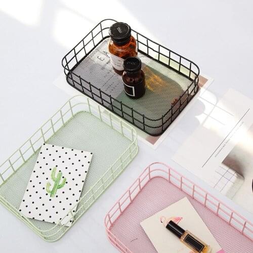 Hollow Iron Sundries Cosmetics Storage Basket Holder Home Table Desk Office Organizer