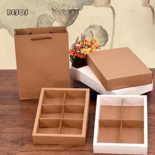 Retro Oblong Gift Box White Kraft Color Black 4 6 Partition New Year Party Birthday Candy Cookies Folding Paper Gift Box B303D