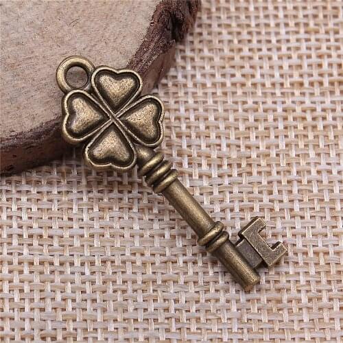 Charms for Jewelry Making Findings Handmade DIY Craft 5pcs Antique Bronze Color 37x13mm Four Leaf Clover Key Charms Pendant