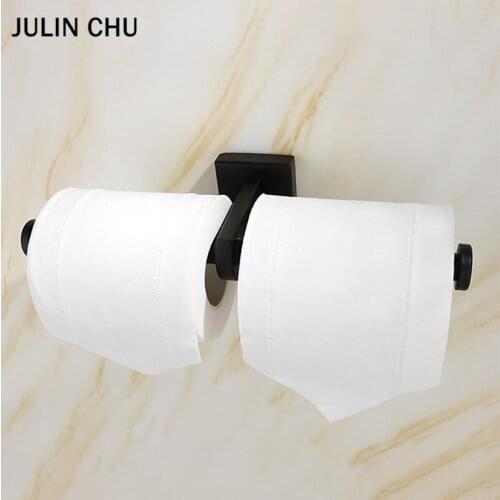 Black Double Toilet Paper Holder 304 Stainless stainless steel Bathroom WC Paper Towel Holders Wall Mounted Tissue Roll Hanging