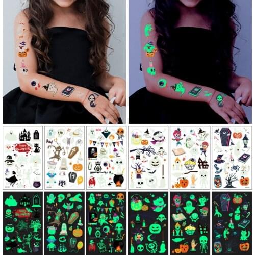Halloween Children Gifts Cartoon Glow Tattoo Stickers Face Fluorescent Party Bar Dance Atmosphere glow Temporary Decor