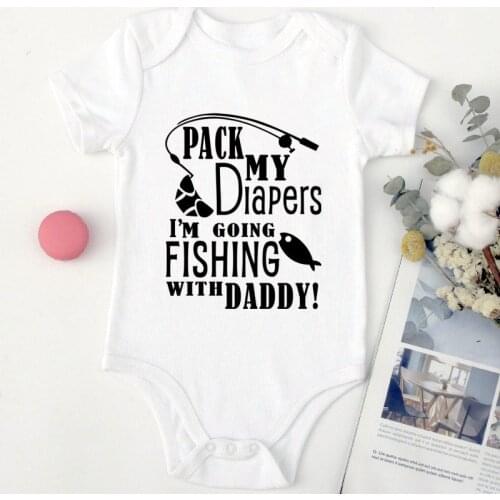 Cute I Am Going Fishing with Daddy Print Baby Romper Unisex Cotton Short Sleeve Newborn Baby Clothes Jumpsuit Infant Bodysuit