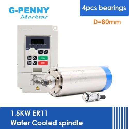 1.5kw ER11 water cooled spindle motor kit 4 pcs bearings 0.01mm accuracy & 1.5kw inverter Variable Frequency Drive CNC Spindle