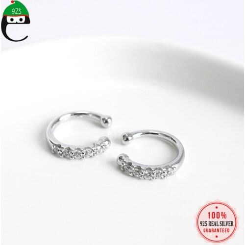 ElfoPlataSi 2020 925 Sterling Silver Shining CZ Ear Cuff Clip on Earrings For Women Girl Without Piercing Earings Jewelry DA372