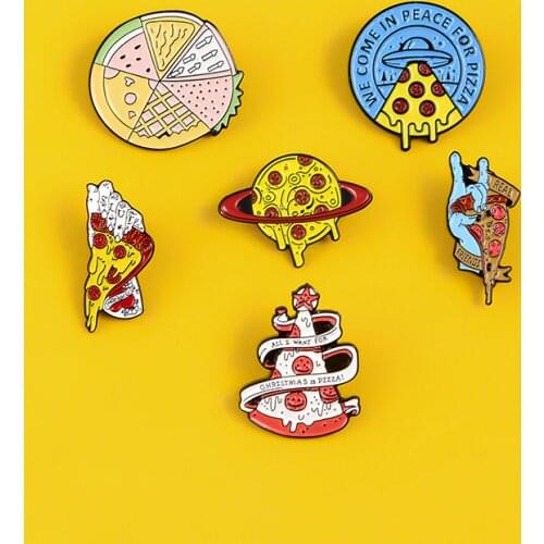 Pizza enamel pins Pizza Christmas tree badges UFO PUNK Hand brooches Clothes bag hat Lapel pin Punk food jewelry Halloween gifts
