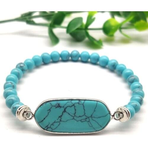 FYSL Silver Plated Oval Shape Green Turquoises Stone Connect Round Beads Bracelet Rose Pink Quartz Jewelry