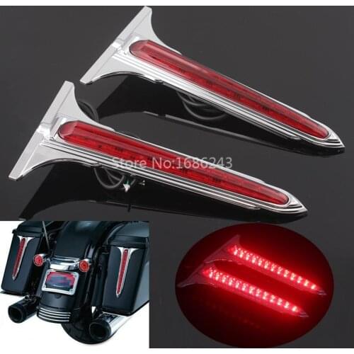Chrome Wedge LED Rear Saddlebag Accents Light Red Lenses Set Fits for Harley Touring Electra Glide Road Road King Street Glide
