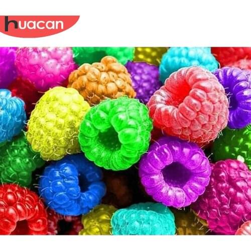 HUACAN Full Square/round Diamond Embroidery Fruit Wall Stickers Diamond Mosaic Raspberry Cross Stitch Diamond Art