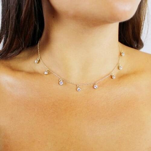 KBJW New Fashion Simple Rhinestone Crystal Beads Pendant Short Necklace Choker Sweet Shinny Jewelry Maxi Statement Necklace