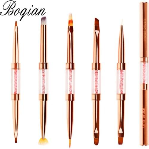 BQAN Rose Gold Double Head Drawing Nail Brush Liner Brush Painting Pen Gel Brush Crystal Nail Art Brush Manicure
